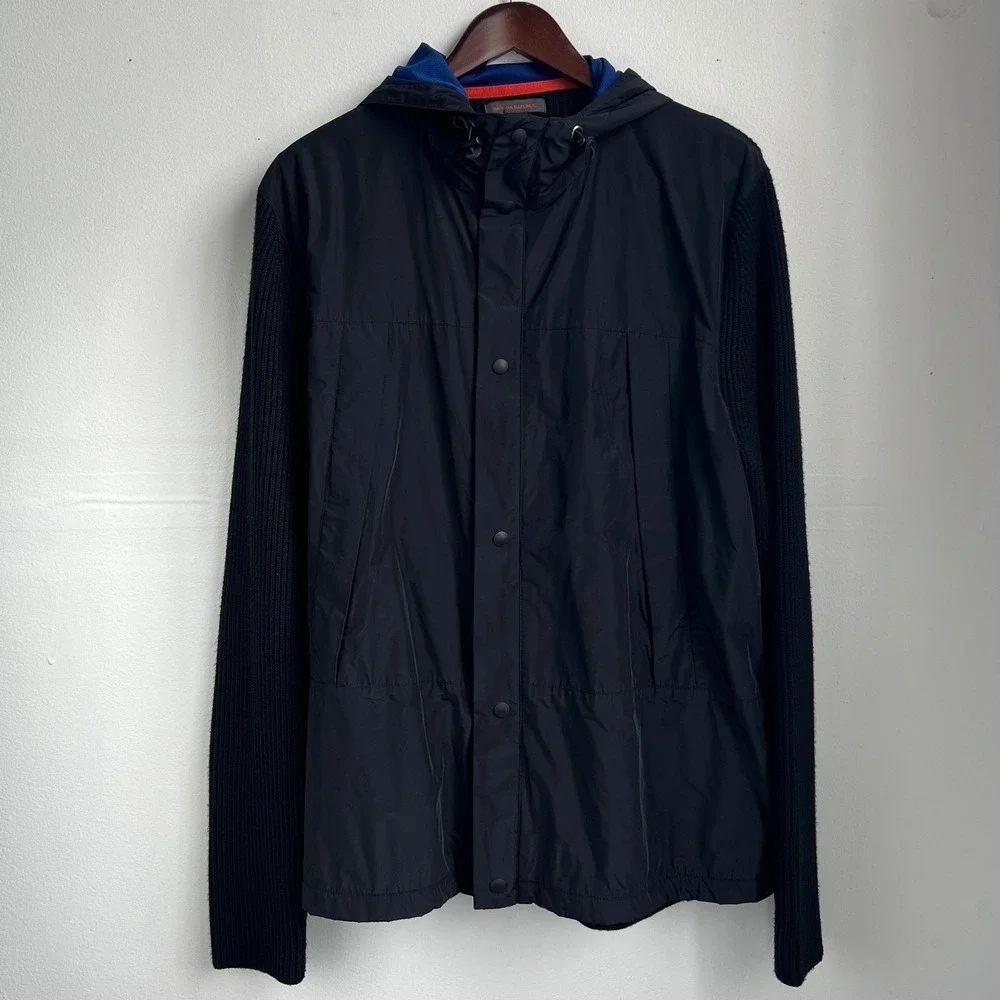 Banana Republic Jacket Hybrid Knit Sleeve Hooded Windbreaker XL Black Techwear
